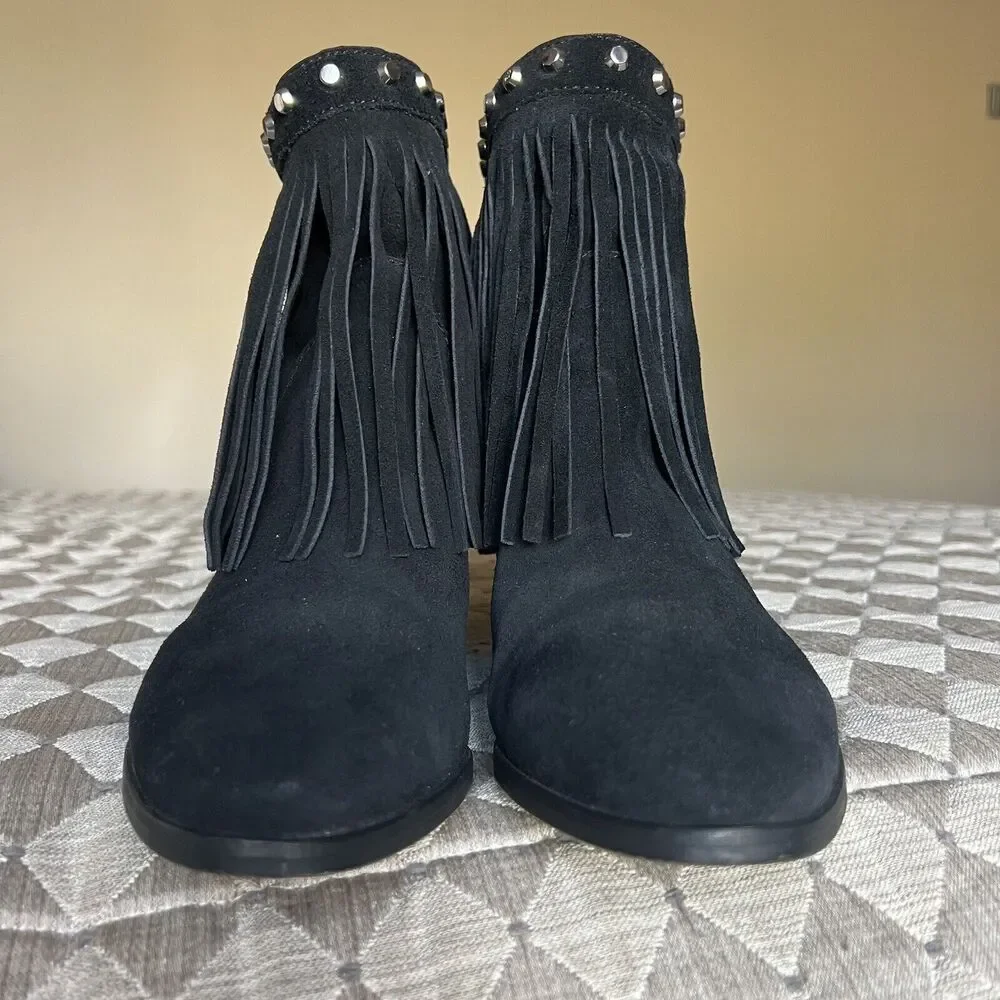 Michael Kors Silver Studded Black Suede Boots Fringe Western Cowgirl Women 8.5 - Picture 6 of 16